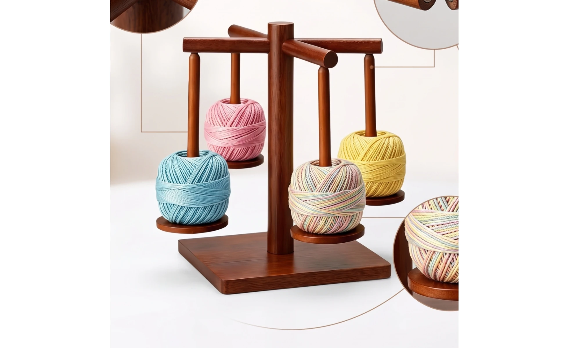 Wooden Yarn Holder with Rotating Arms Tangletangle-Resistant Yarn Holder with Spindles Organizer Independent Craft Tool Tabletop Wooden Yarn Holder with Rotating Arms Tangletangle-Resistant Yarn Holder with Spindles Organizer Independent Craft Tool Tabletop