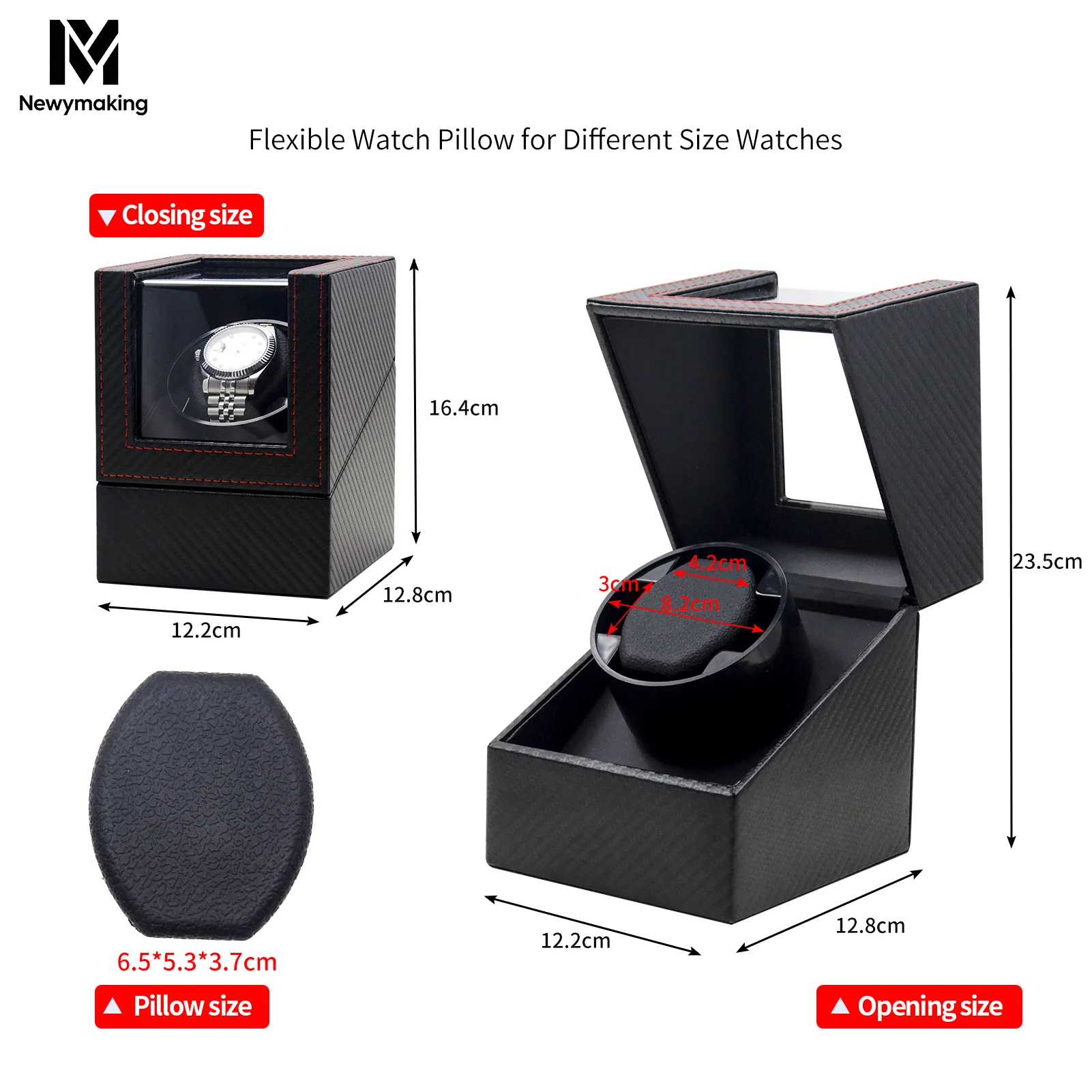 Single Watch Winder for Automatic Watches, Black PU Leather Watch Winding Box with Soft Pillow, Gift Case for Men Women