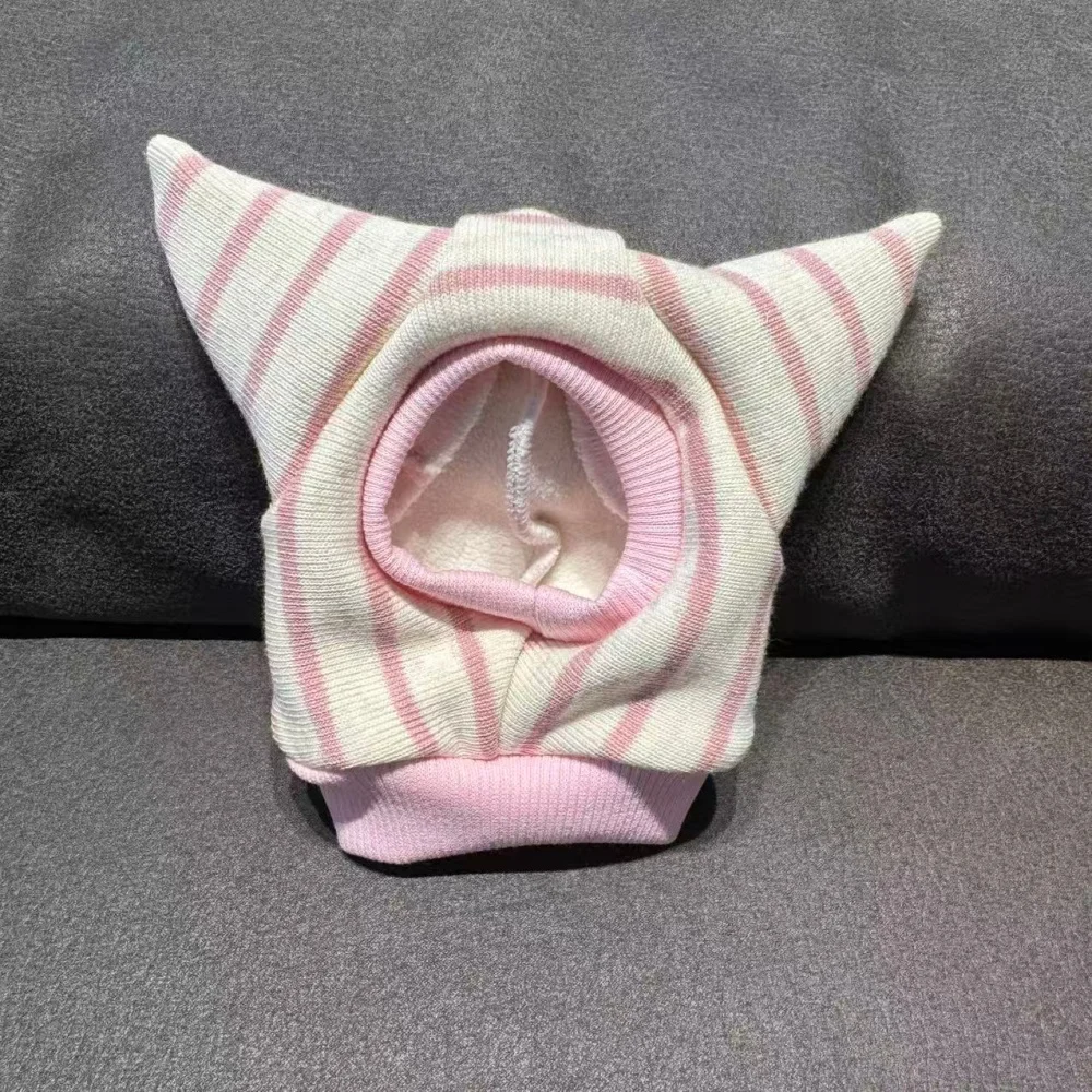 Winterkleding voor Sphynx-katten: gestreepte fleece jumpsuit met muts, warme, volledig bedekkende, vierpotige outfit, jas voor haarloze katten.