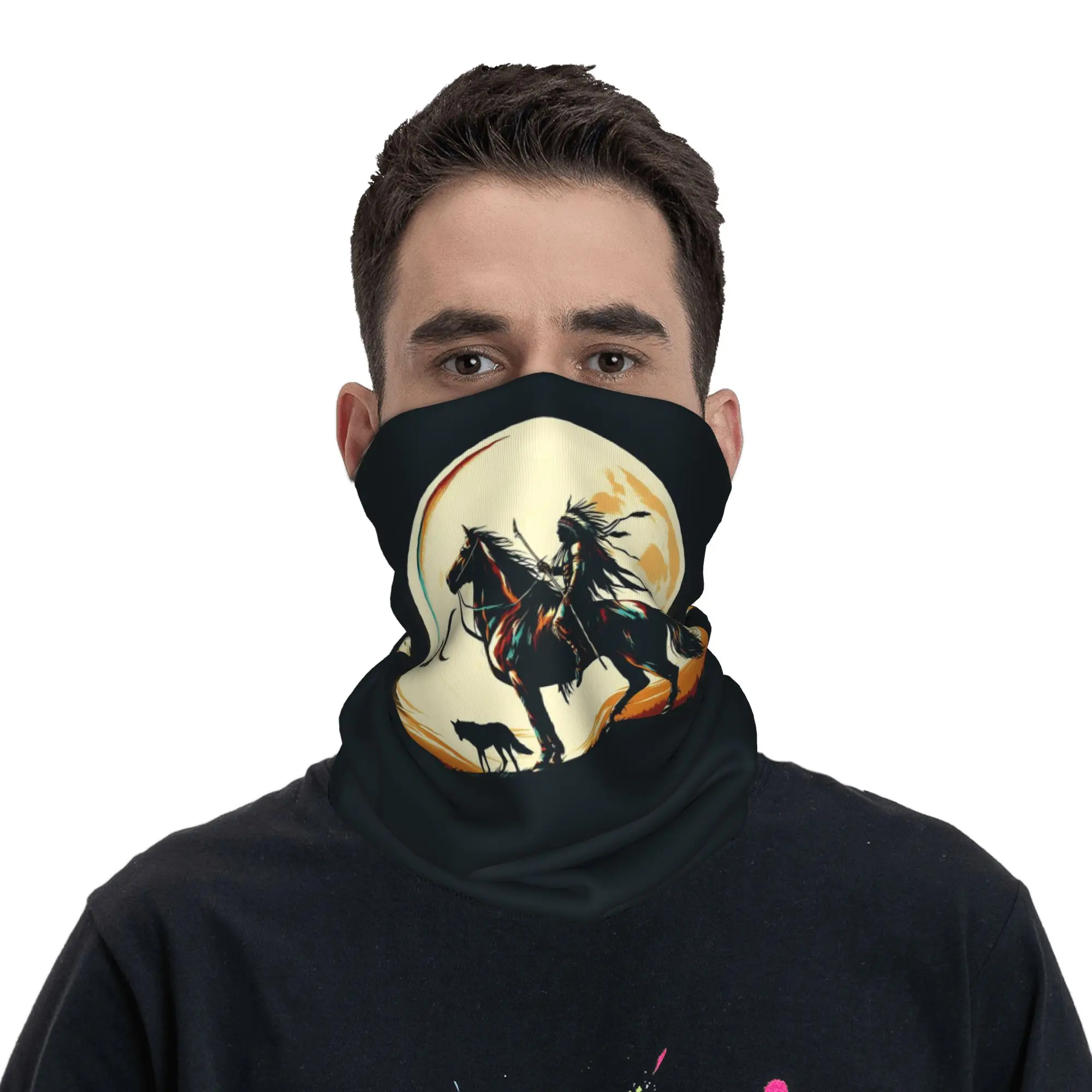 Sunset Ethnic Style Wolf  Bandana Neck Gaiter Printed Wrap Scarf Balaclava Riding Unisex Adult Winter
