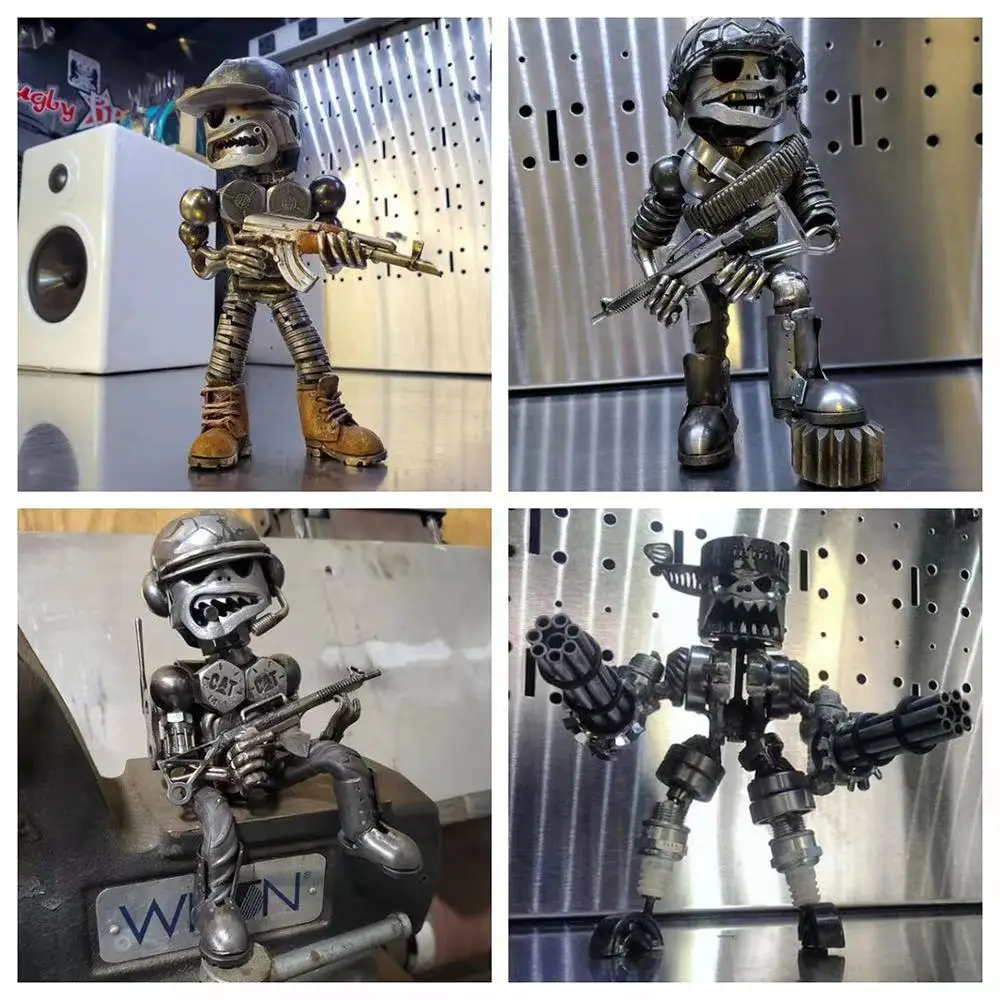 

Retro Imitation Metal Soldier Sculpture Home Decoration Resin Statue Desktop Ornaments Metal Art Figure Statue Cool Gunman