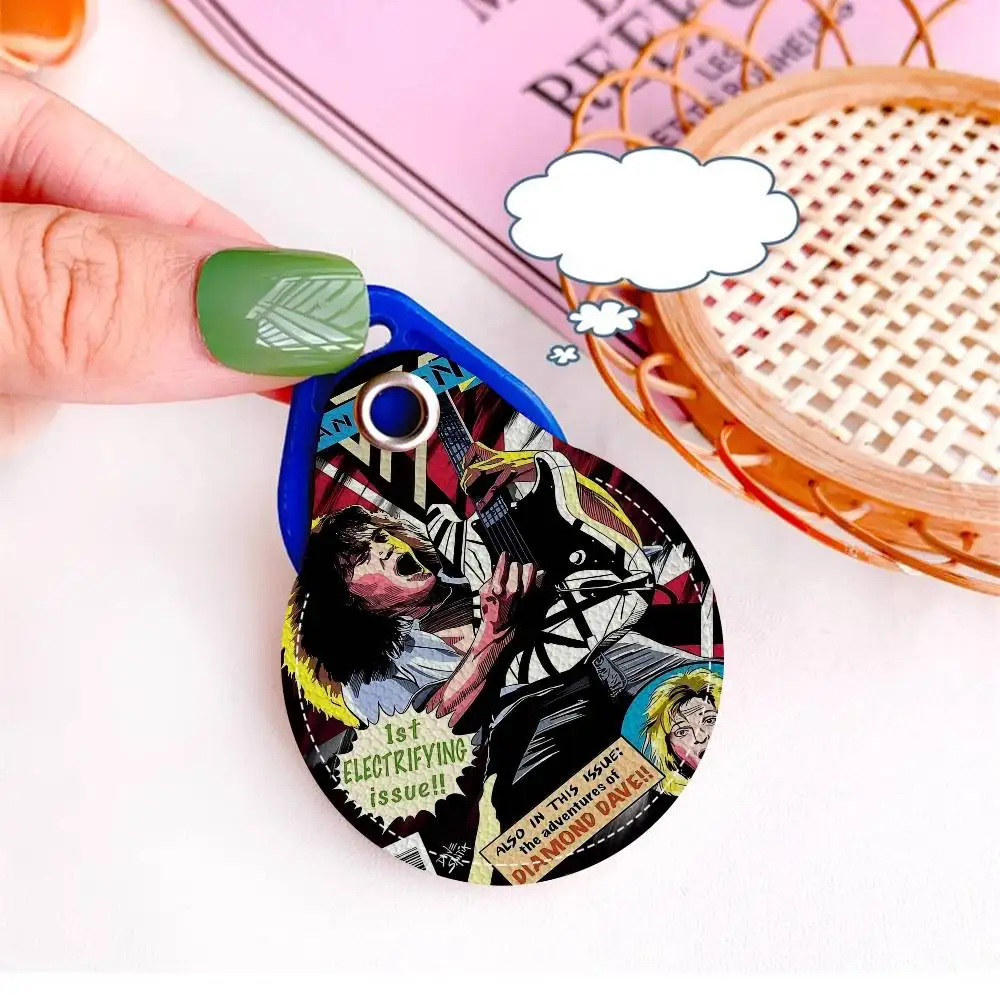 E-Eddie V-Van H-Halen Round Keychains For Women PU Leather Blanks Key Rings Ideal For Holiday Gifts And Party Favors