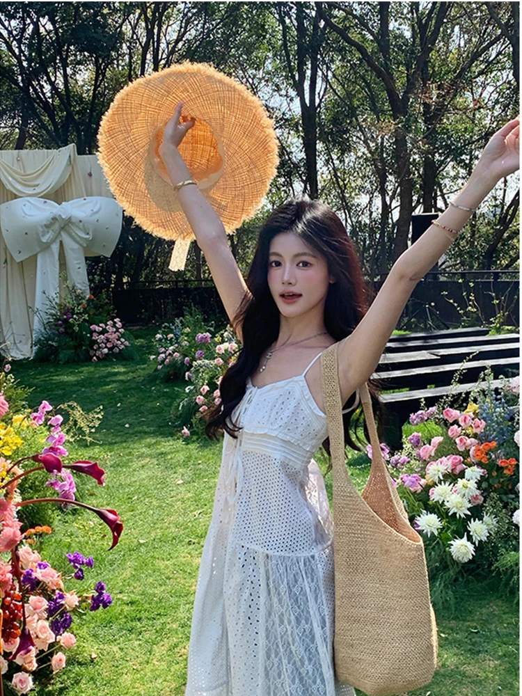 Süße Ballett-SLE-lange Oberbekleidung Dr. Damen-Sommer-Pendeln mit hoher Taille, aushöhlen, trägerlos, Dr. Midi-Rock, V Ne