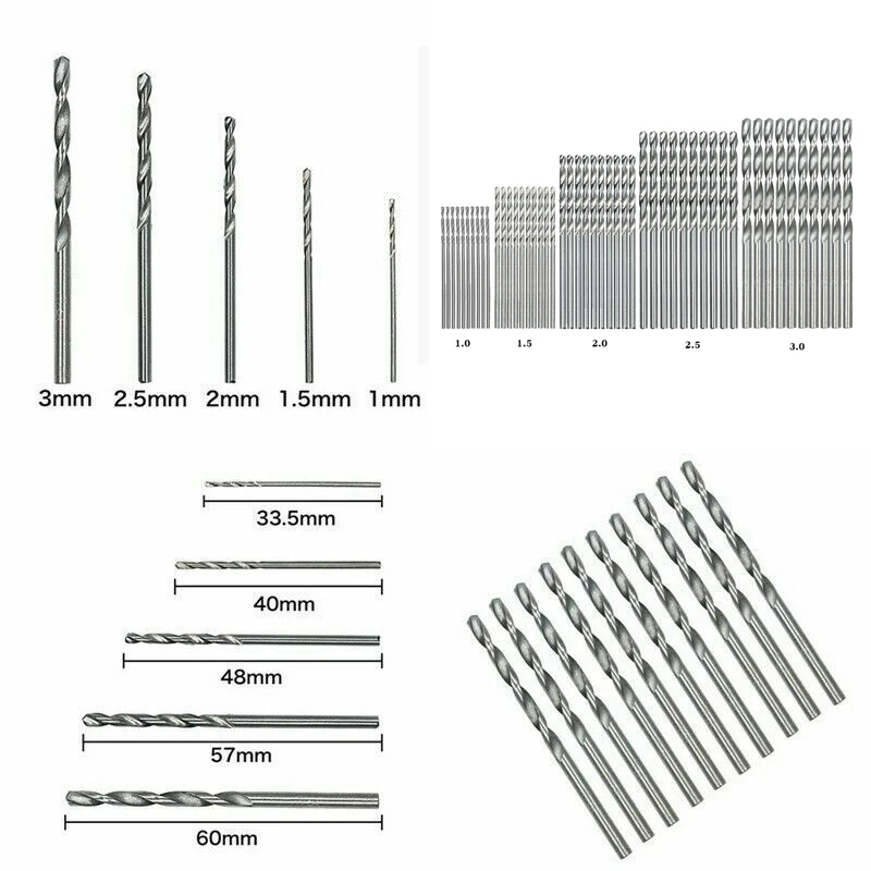 50pcs Twist Drill Set High Speed Steel 1-3mm Straight Shank HSS Titanium Plated Twist Drill Bits Twist Drill Bits Hand Tool