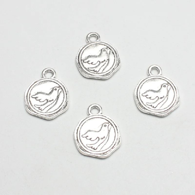 30pcs Silver Plated Peace Dove Metal Tag Alloy Pendant DIY Charms Bracelet Necklace Jewelry Crafts Gift Making 16*13mm A3