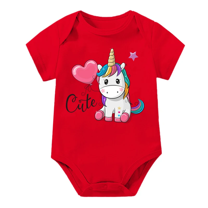 1PCS Infant Romper Short Sleeve Round Neck Cartoon Unicorn Print Jumpsuit Baby Boys and Girls 100% Cotton Cute Newborn Bodysuits