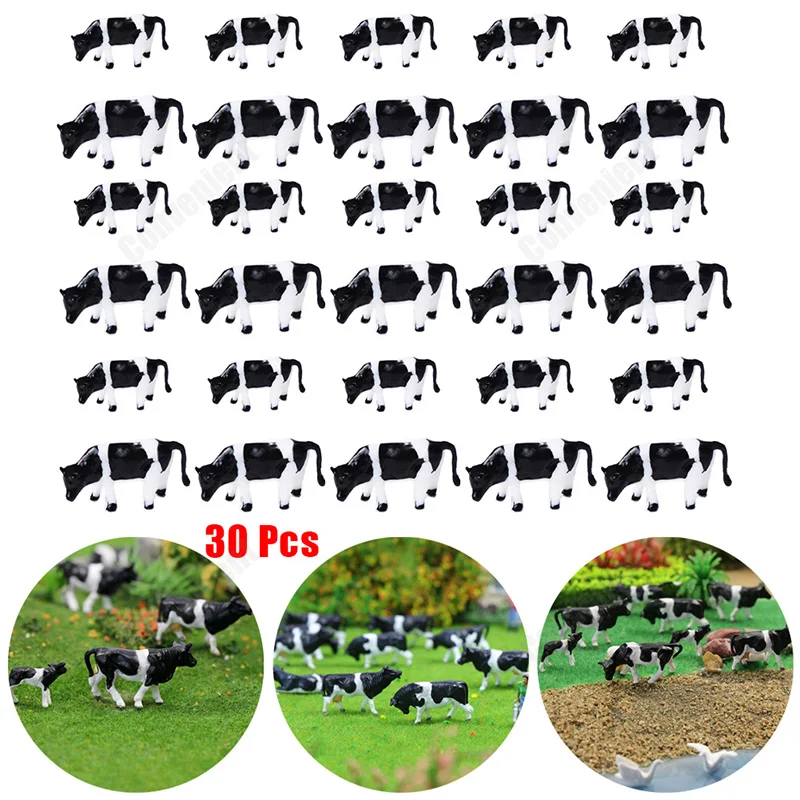 30pcs 1:87 HO Scale Painted Farm Animals Cows Model 8 Different Poses Cow Model Railway Train Layout DIY Accessories Home Decor