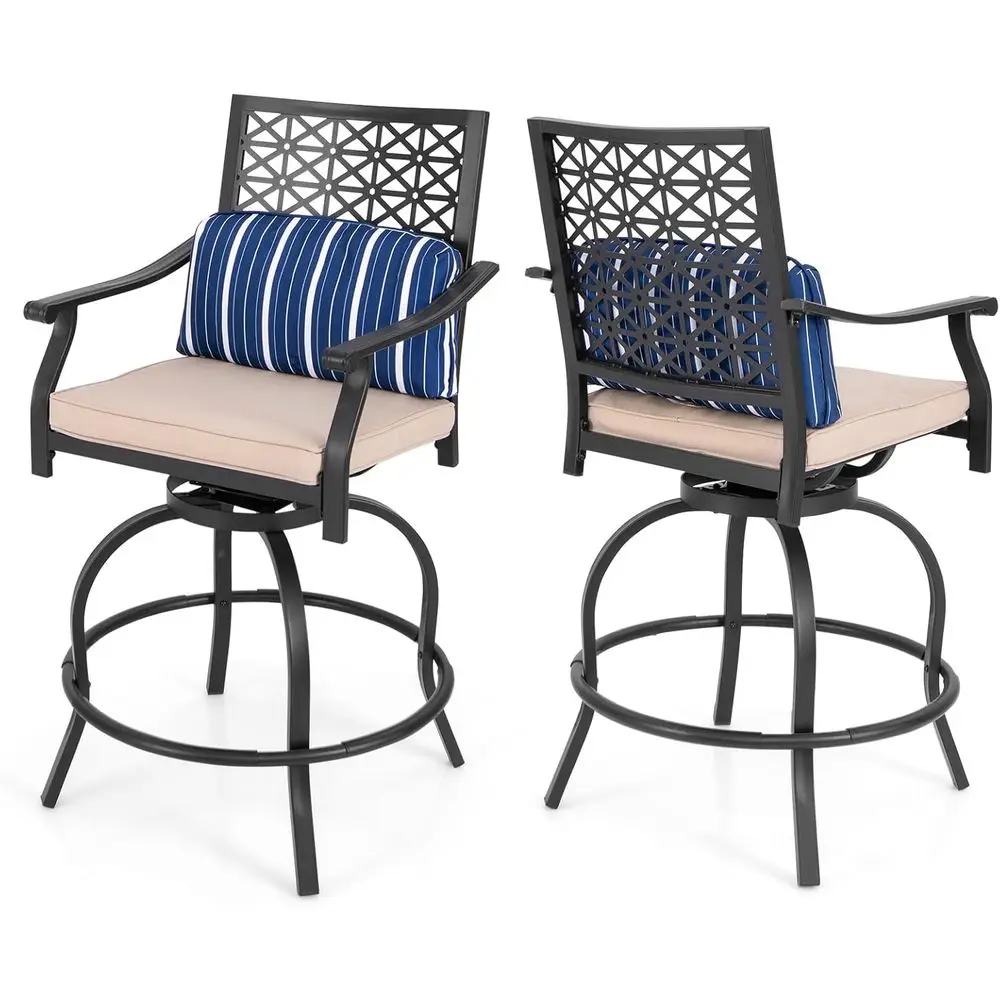 

Swivel Counter Height Bar Stools Set of 2, 24.5 Inch, with Footrest, Cushions, Lumbar Pillows, Ideal for Outdoor Patio, Backyard