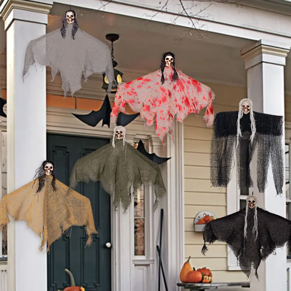 

6Pcs Skull Hanging Ghosts Horror Halloween Decor Sturdy Reusable Spooky Decorations for Escape Room Wall Patio Party Atmosphere