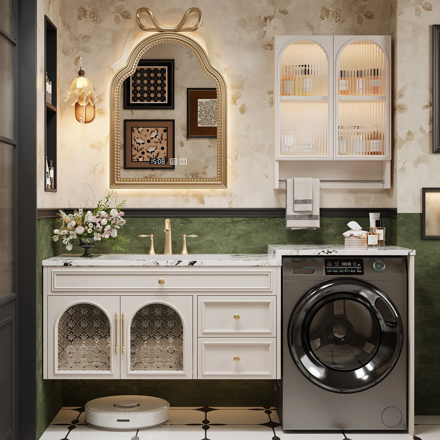 

Oak washing machine integrated cabinet, bathroom cabinet, bathroom slate washstand