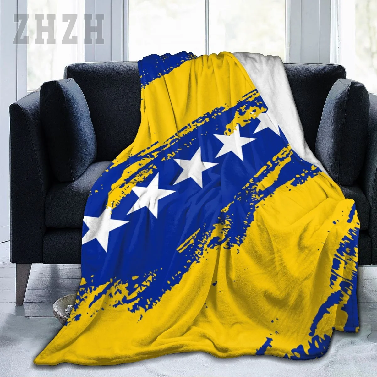 Blanket Bosnia And Herzegovina Flag Color Flannel Multifunction Camping Sofa Cover Keep Warm