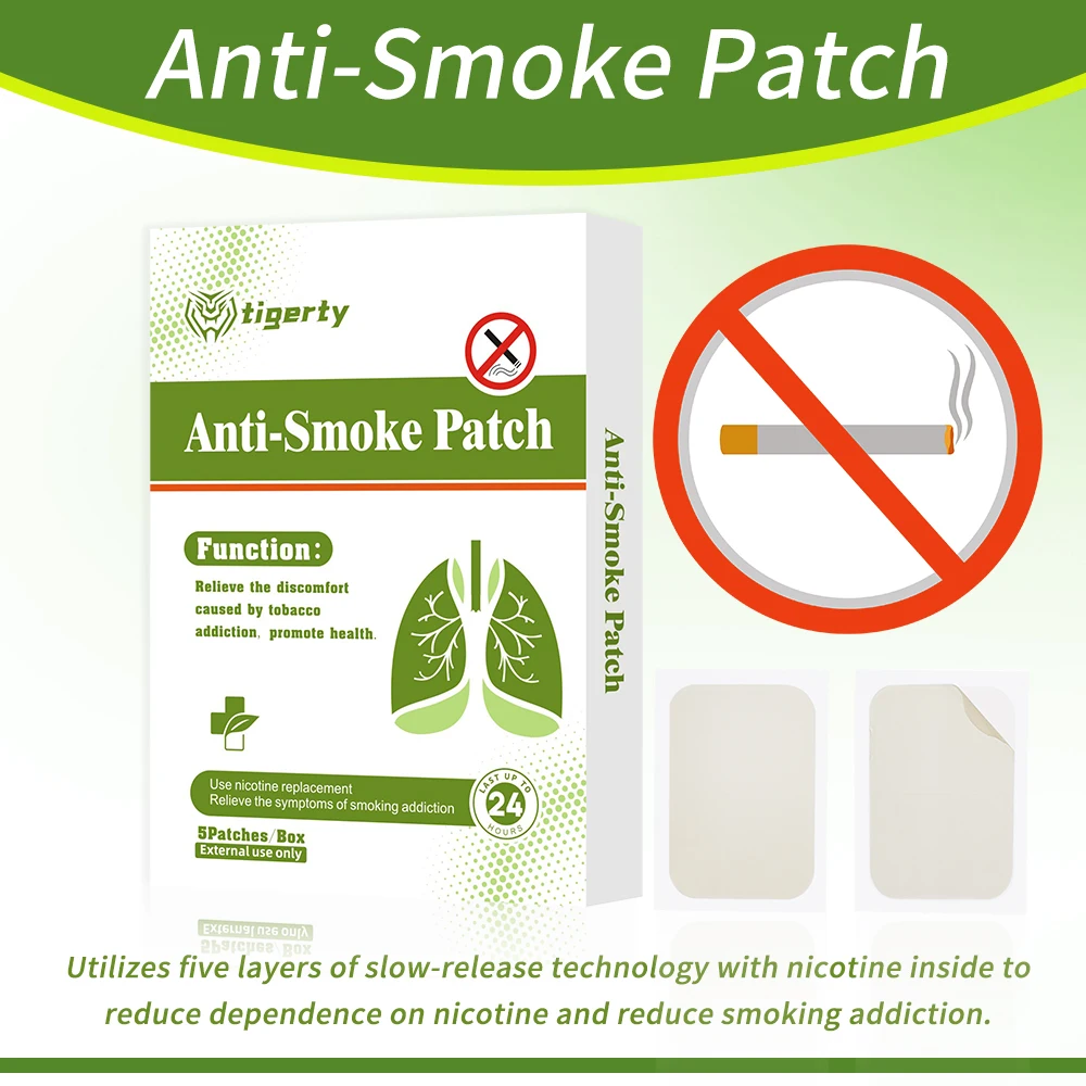 Anti-Smoke Patch to reduce dependence on nicotine & reduce smoking addiction Utilizes five layers of slow-release technology