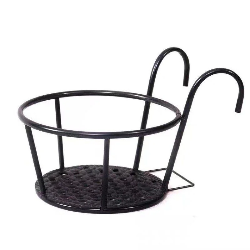 3Pcs Round Flower Rack Iron Art Stand Ornament Plant Garden Hanging Pot Holder Balcony Frame Railing Home Wall-Mounted Bracket