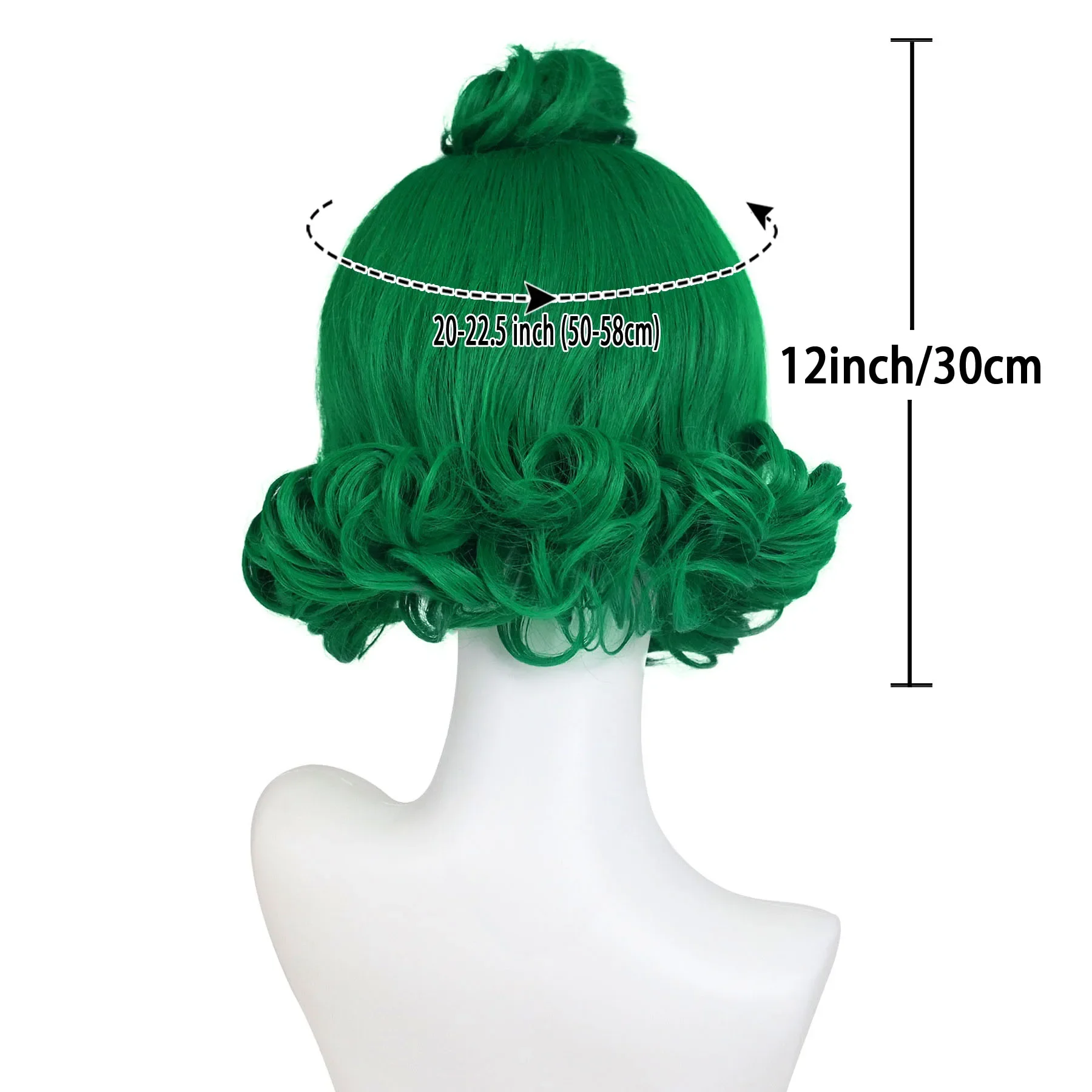 Parrucche per costumi di Halloween da uomo Parrucca sintetica per capelli cosplay di fabbrica di anime ricci corti verde scuro con sopracciglia bianche dall'aspetto naturale