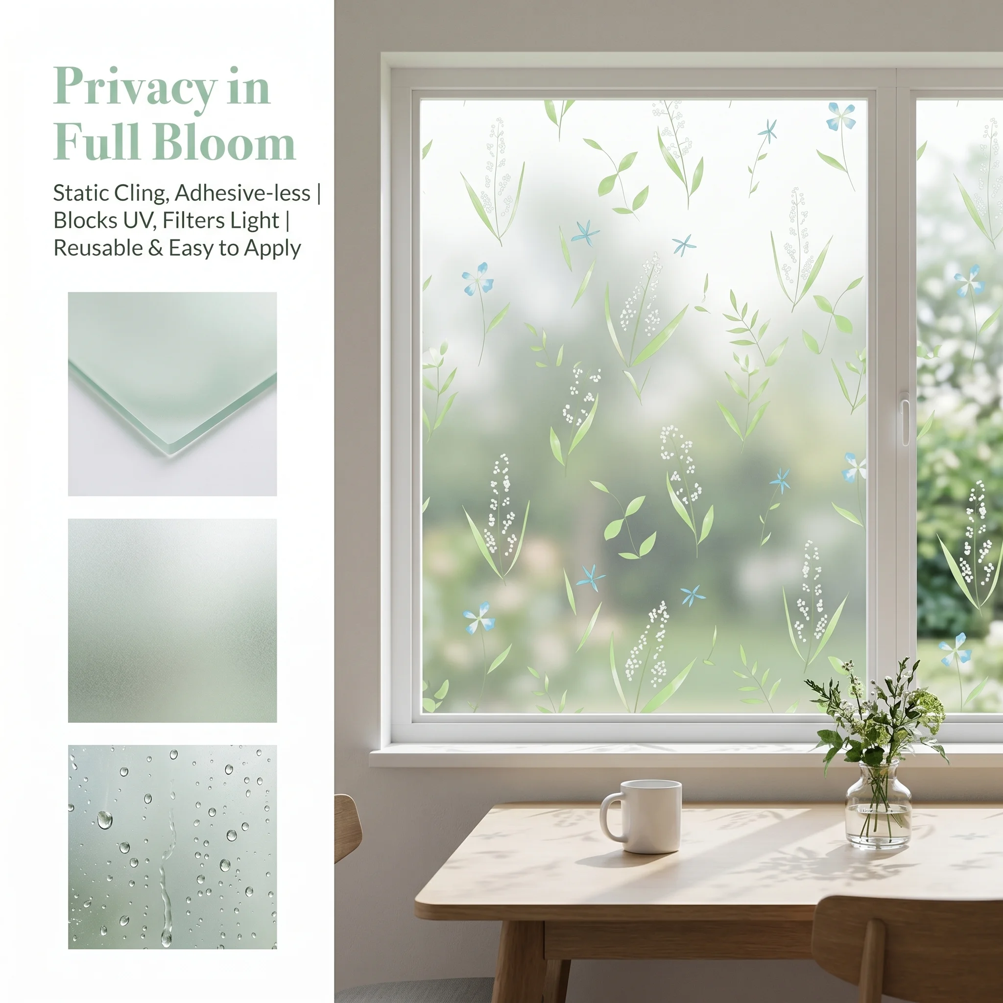 2M 3M 5M Frosted Stained Glass Privacy Window Film Self Adhesive Heat Control Explosion Proof Removable for Home