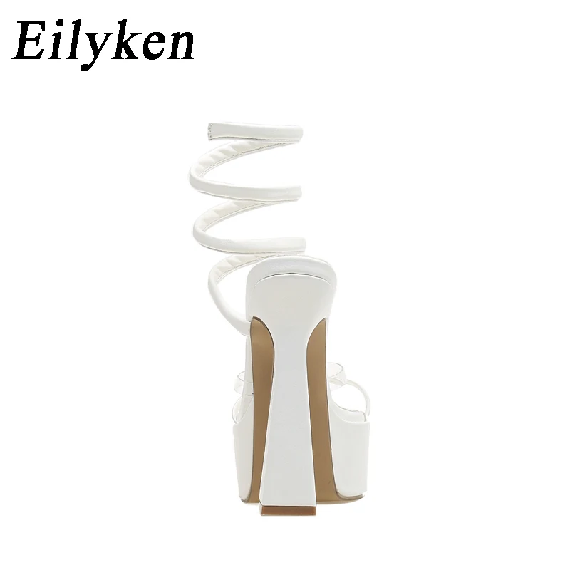 Eilyken New Summer Open Toe Square High Heels Sandals Women Solid Platform Ankle Strappy Nightclub Banquet Female Shoes