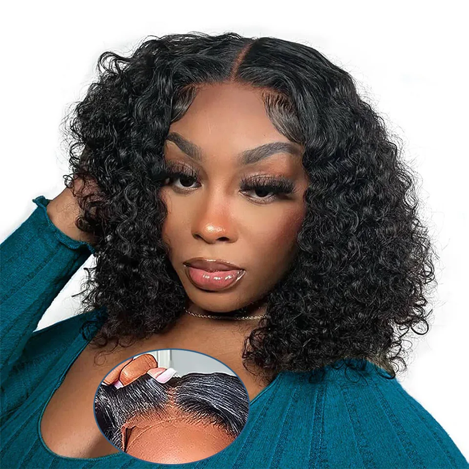 

Pre Cut Lace Glueless Curly Bob Wigs Ready To Wear Preplucked Wear And Go Curly Human Hair Bob Wigs Density 180 Natural Hairline