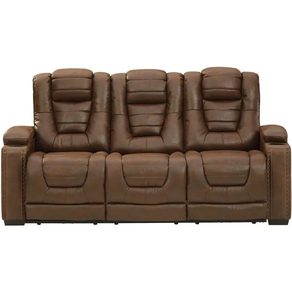 Owner's Box Faux Leather Power Reclining Sofa with Adjustable Headrest, Brown