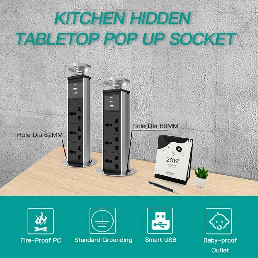 Imagem -06 - Tomada Universal para Cozinha Tomadas de Mesa Pop Pull up Way Eua Reino Unido ue au Plugue Elétrico Usb tipo c Cabo de Extensão Casa 18 m