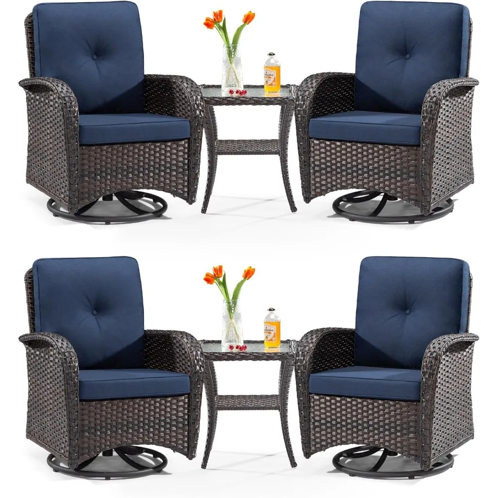 

Patio Swivel Glider Wicker Chairs - Outdoor Swivel Rocking Chairs Set of 4 with 2 Wicker Side Tables, Patio Swivel Rocker Chair