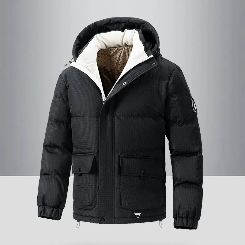Man Down Jacket Winter New Thicken Cold-proof Windproof Men Outerwear Fashion Solid Color Long Sleeve Zipper Male Hooded Coat