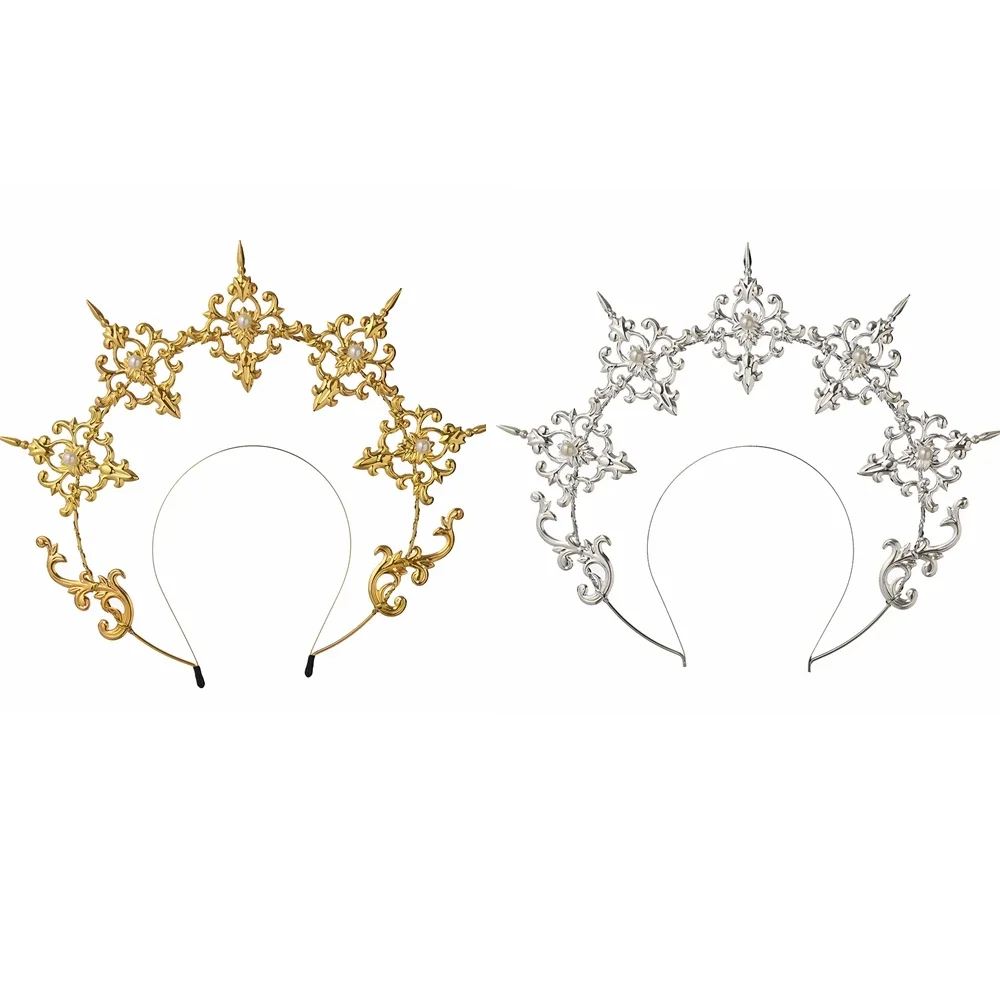 헤일로 크라운 머리띠 바로크 로리타 고딕 크로스 헤드 피스 여성 소녀 성모 마리아 Diadema Tiaras 헤드웨어 액세서리