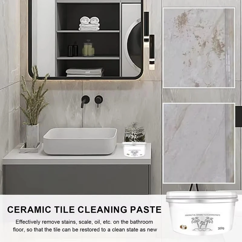 

Полировальный очиститель плитки 300 г, растительное масло, чистящая паста для ванной комнаты, очиститель для душа, удаление пятен, многофункциональный