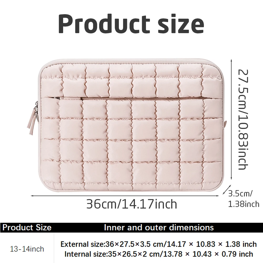 Puffy Quilted Laptop Sleeve 13-14 Inch Padded Case with Front Pocket for MacBook Air Pro Dell HP Lenovo School Work Travel Daily