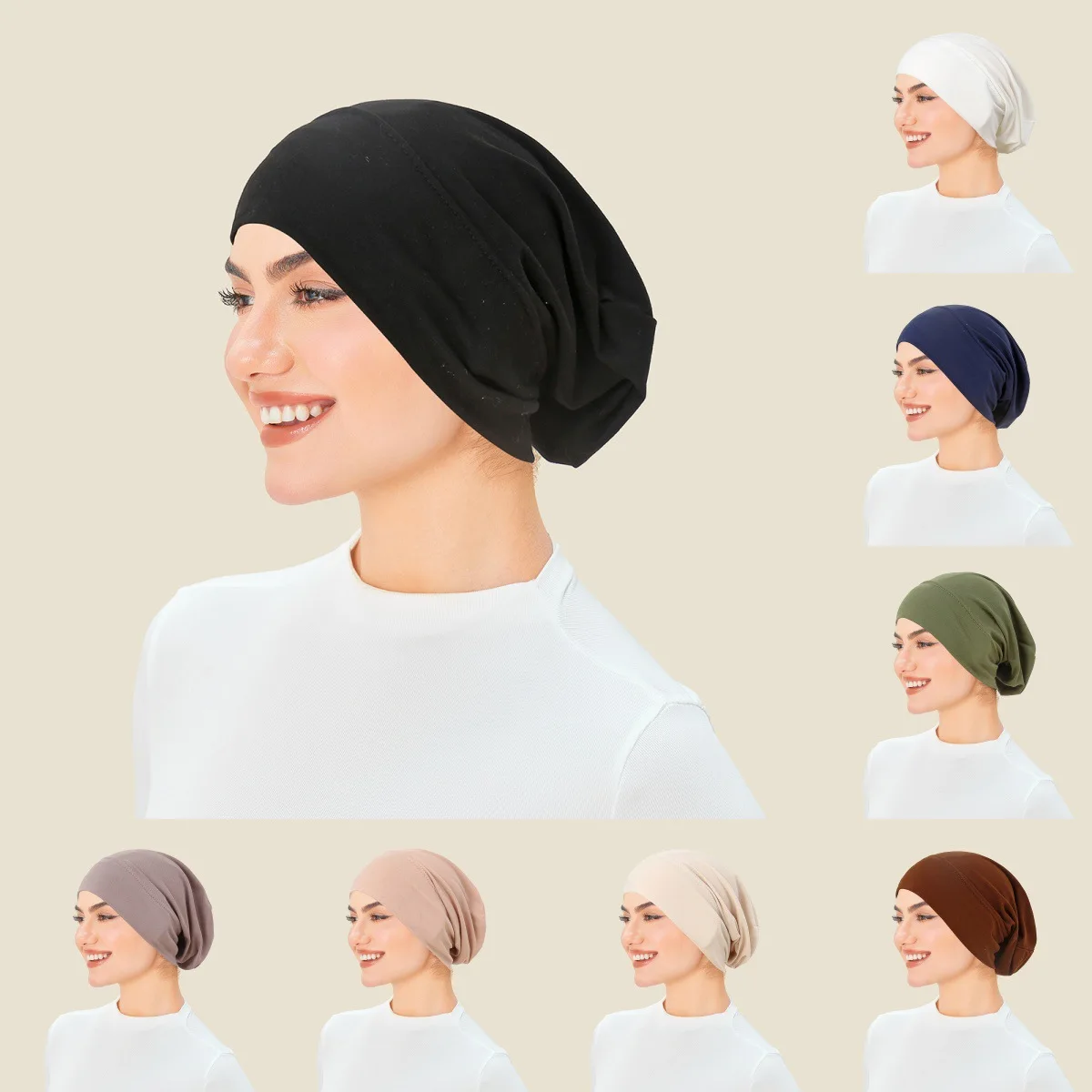 

1pc Women's Elastic Modal Headscarf Inner Cap Hijab, Solid Color Stretchable HeadWrap Available For Daily Wear.