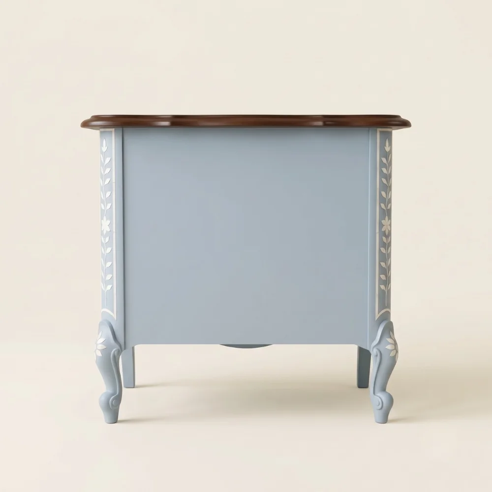Bone embellished modern handmade side table, available in color, suitable for home office use, with 2 drawers