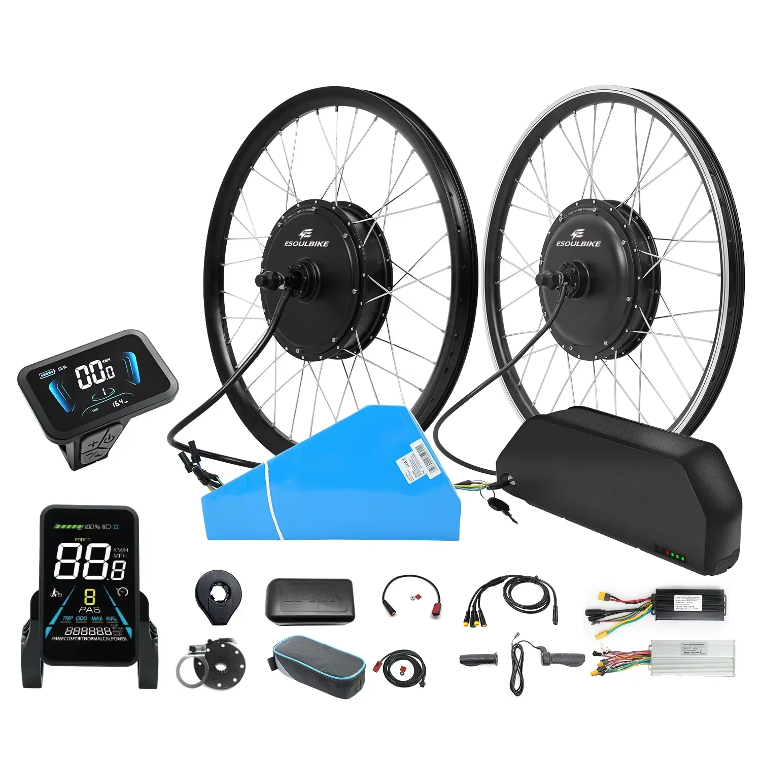 ESOULBIKE 72V 3000W 52V 2000W Achterwielnaafmotor 48V 1500W 1000W Elektrische fiets ombouwkit met 20Ah 30Ah 35Ah accu - afbeelding 2