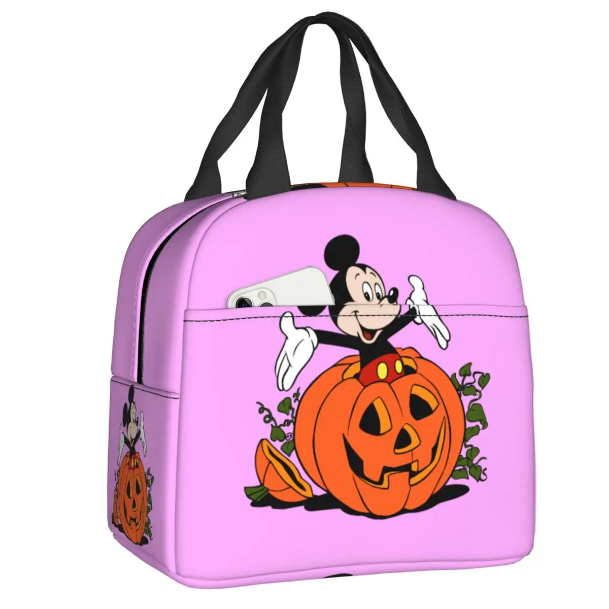 

Custom Minnie Mickey Mouse Insulated Lunch Tote Bag for Donald Duck Pumpkin Pie Resuable Cooler Thermal Food Lunch Box School