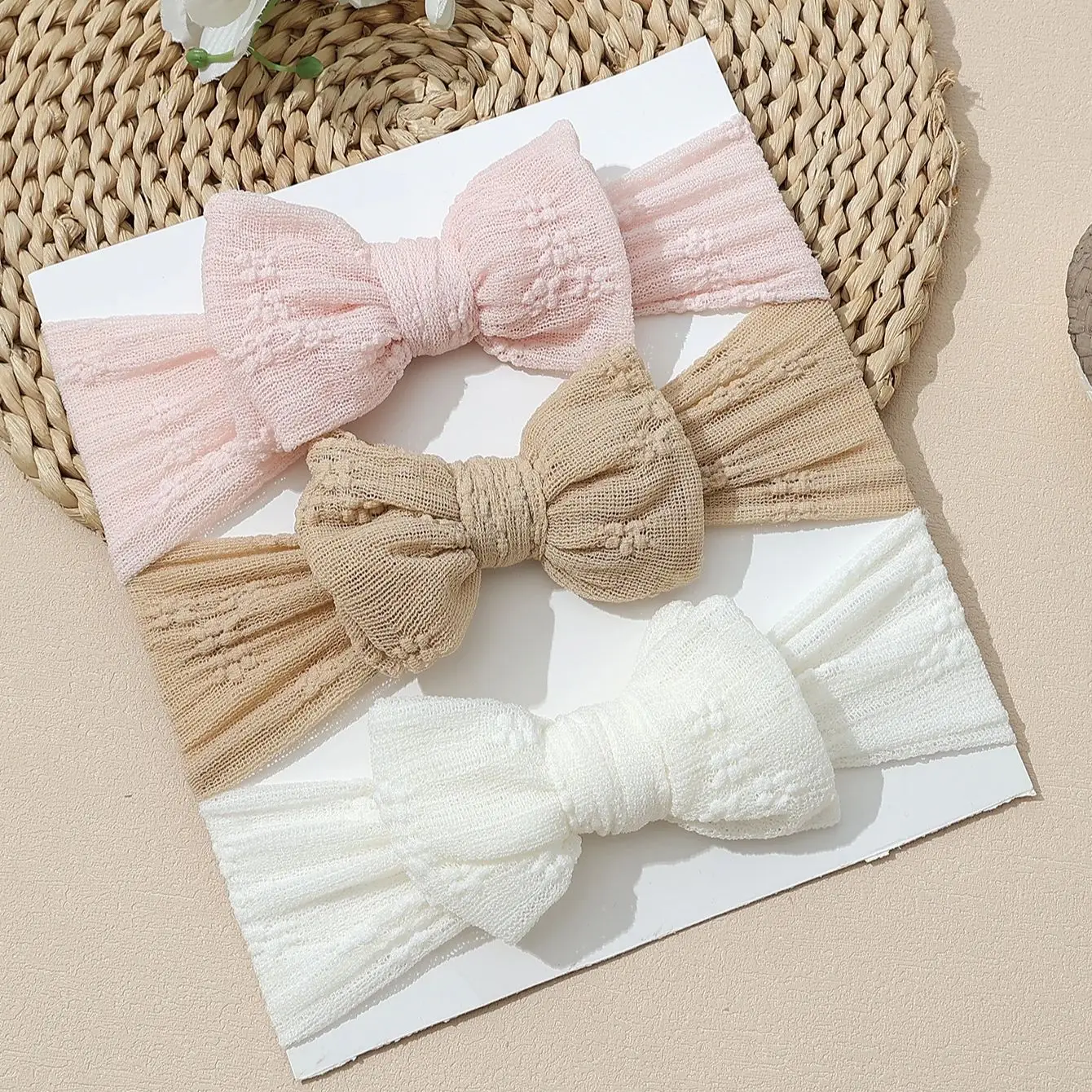 3 ピース/セット女の赤ちゃんヘッドバンドダブルメッシュ弓ヘアバンドソフトターバン素敵な弓子供帽子ヘアアクセサリー新生児用