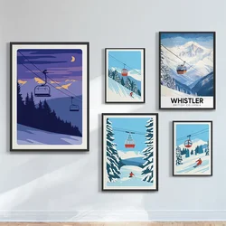 Vintage Minimalist Ski Snowboard Snow Mountain Ski Lift Poster Canvas Painting Wall Art Pictures for Living Bedroom Room Decor