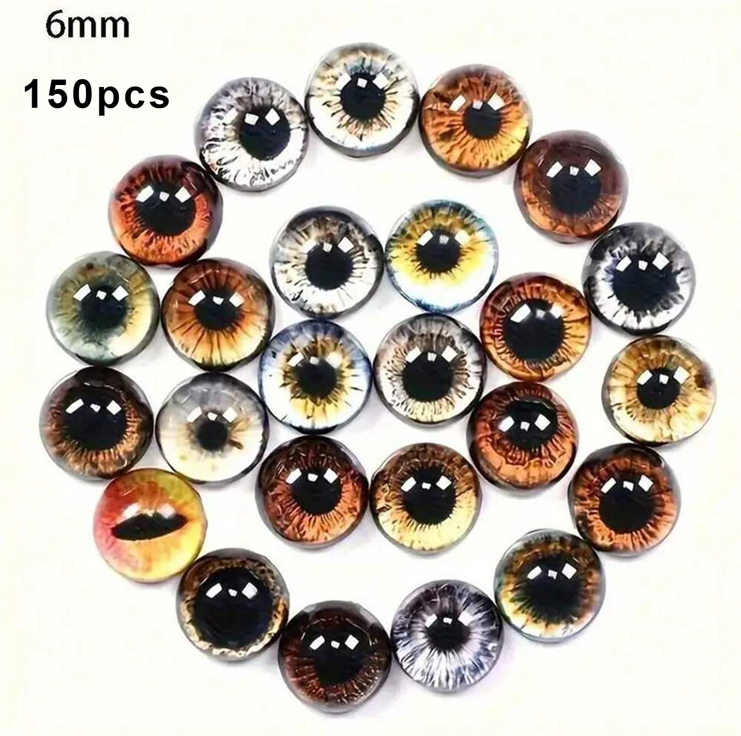 6/8/12/16 mm Puppenaugen, Katzenaugen, Glasaugen, rundes Cabochonauge, gemischt bedruckt, halbrunde Augen, 30 Stück, Mini-Tieraugen für Puppen-Requisiten