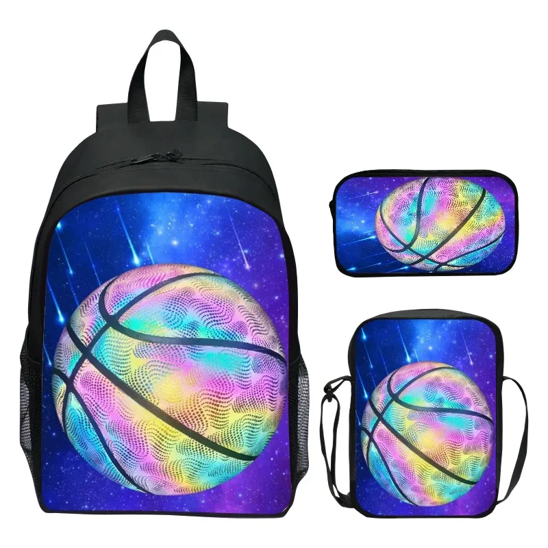 Mochilas impressas de basquete impresso digital, Mochila escolar para meninas, Mochila escolar, Bolsa de ombro para homens e mulheres, crianças, 3pcs por conjunto