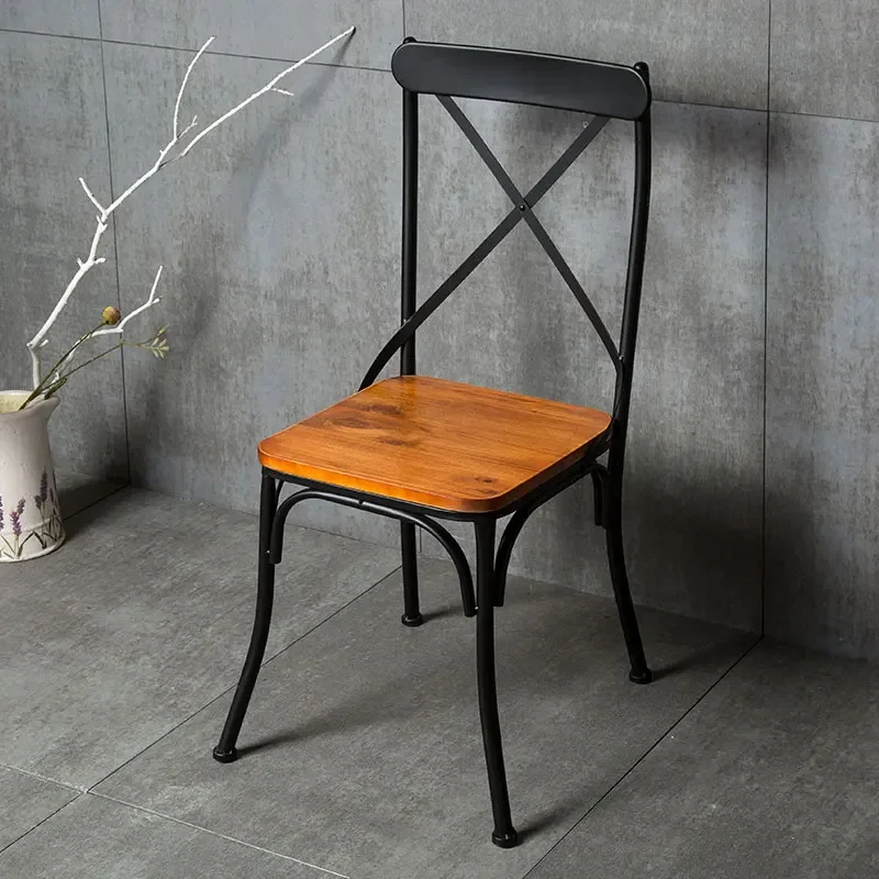 Vintage Bar Dining Chairs Industrial Style Iron Bar Stool Solid Wood Surface Backrest Seat Coffee Shop Restaurant Furniture