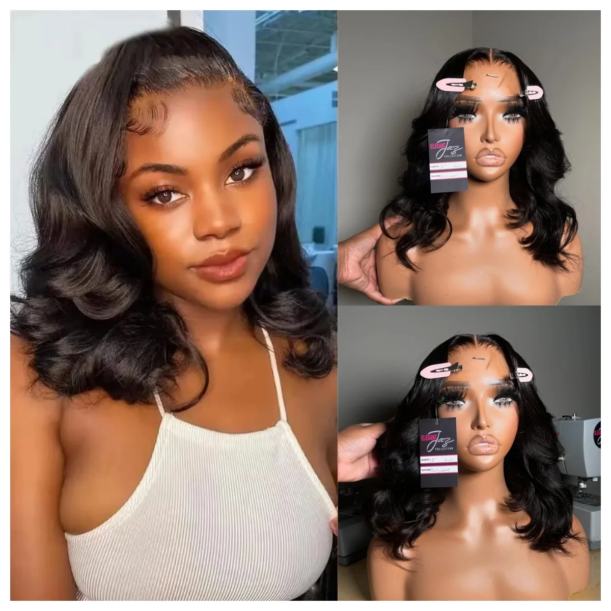 شعر مستعار قصير بوب مموج 13x4 شعر مستعار أمامي من الدانتيل الشفاف 180% كثافة شعر صناعي مقاوم للحرارة يوميًا جاهز للارتداء #1