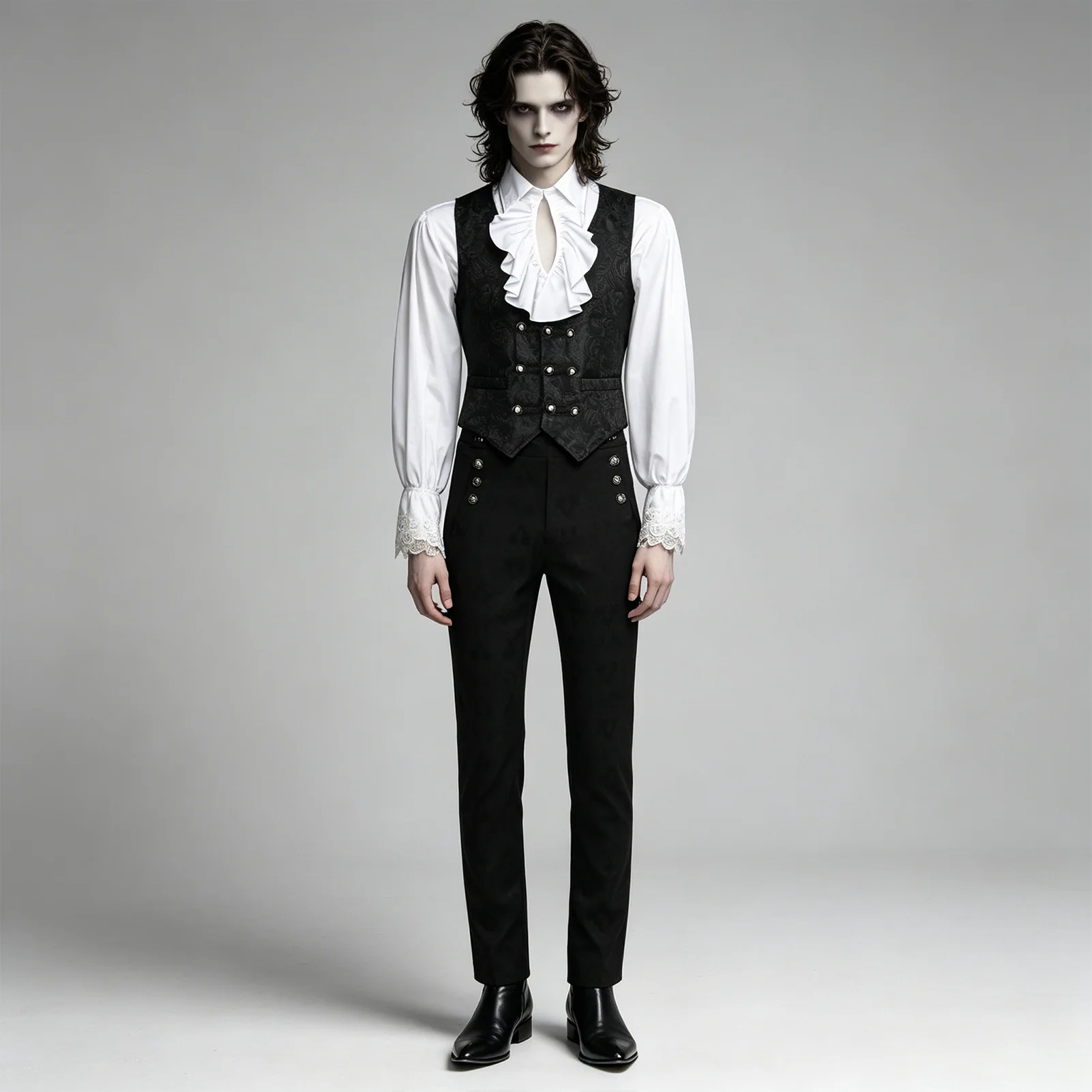 Men's Pure Color Fashion Steam Punk Retro Outfit Set Chinese Traditional Costume Modern Interpretation Winter Collection