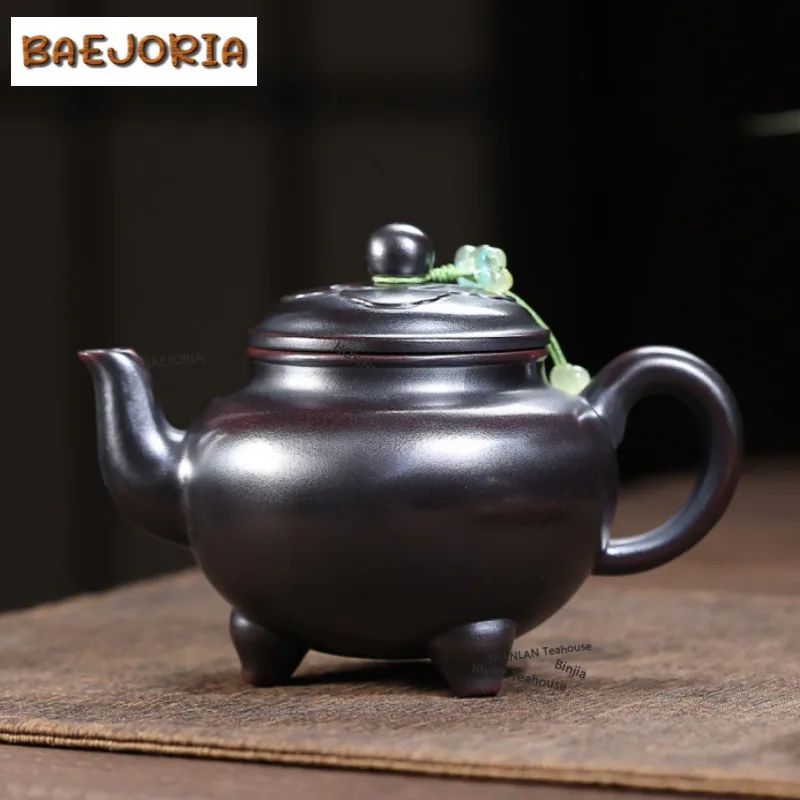 

300ml Exquisite Yixing Purple Clay Teapots Handmade Ruyi Pot Raw Ore Antique Black Mud Tea Making Kettle Chinese Zisha Tea Set