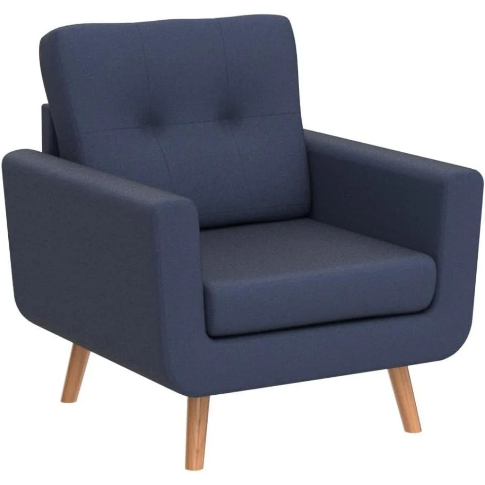 Mid Century Modern Linen Single Sofa Chair, Button-Tufted, Comfortable Reading Seating for Living Room, Bedroom, Blue - view 4