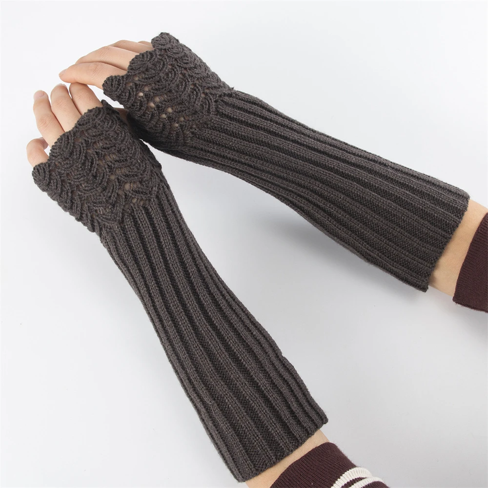 1Pair Long Sleeves Mittens Solid Soft Thicker Warm Acrylic Stretch Knit Half Finger Fingerless Glove Y2k Accessories