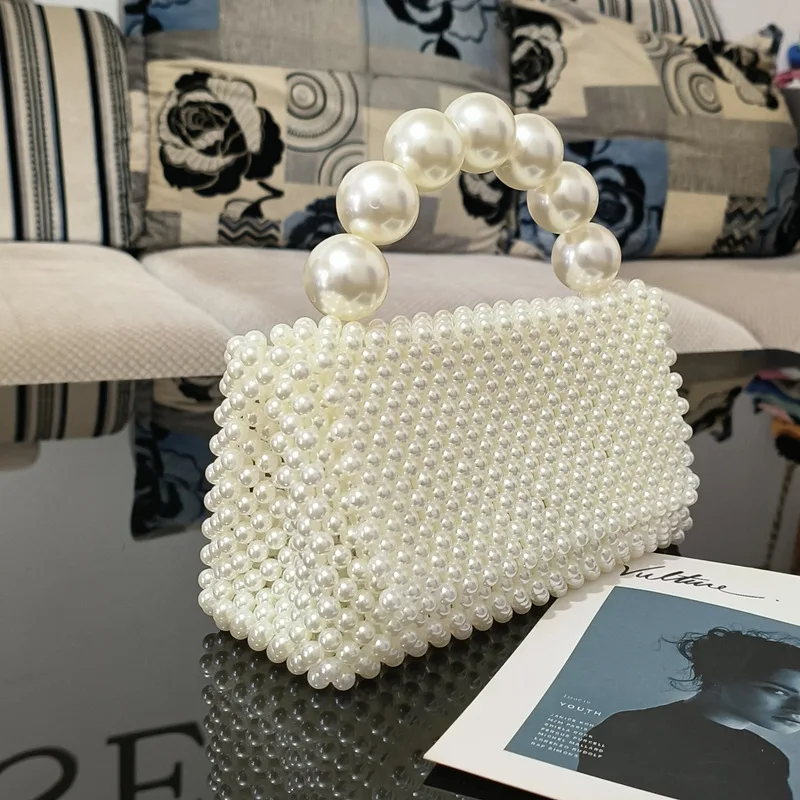 Original Homemade Vintage High Quality Pearl Woven Handbags for Women Sweetest Designer Bags Luxury Ladies Evening Party Wallets