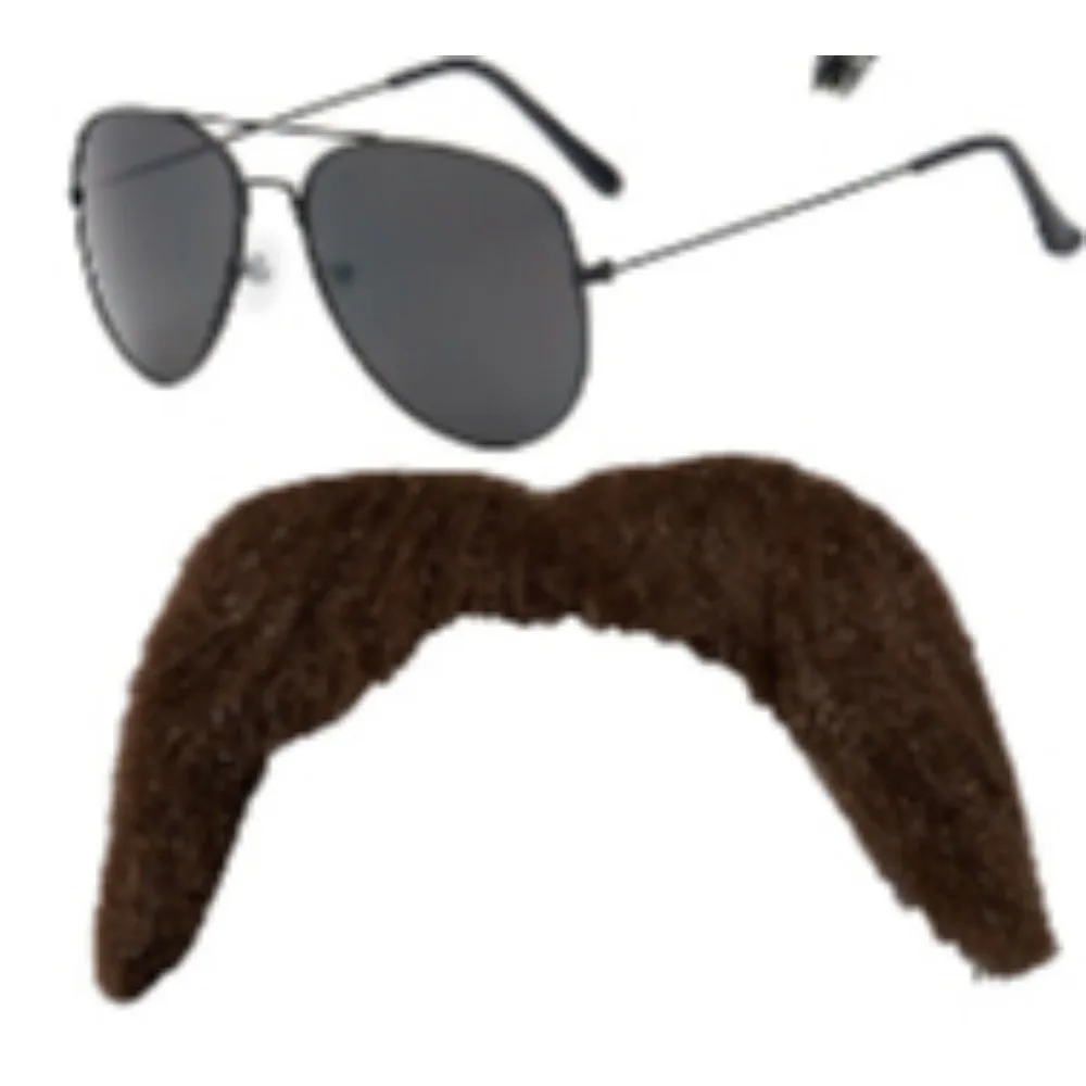 Halloween Wig Glasses Beard 6 Piece Set Brown and Black Afro Wig Brown Simulated Beard