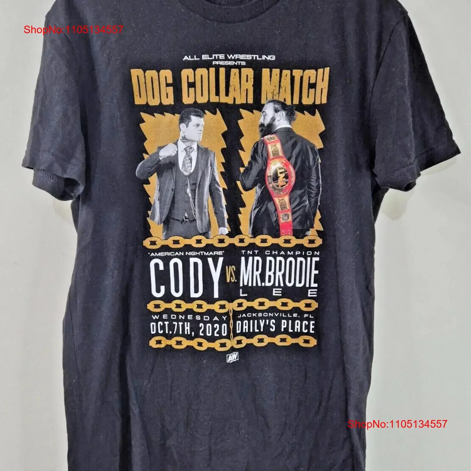 AEW Wrestling Dog Collar Match Cody vs Mr Brodie Lee T Shirt Size M 2020 NL vintage Washed fashion Stretched streetwear