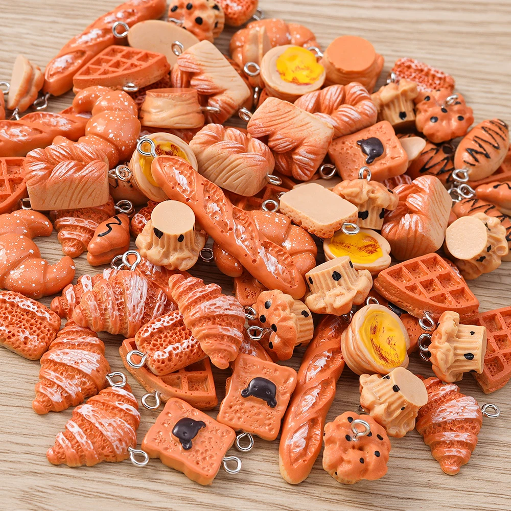 10 Stück niedliche Lebensmittel-Anhänger aus Harz, Frühstücks-Brot-Anhänger für die Schmuckherstellung, Halsketten, Ohrringe, Armbänder, DIY-Bastelzubehör – Detail 3