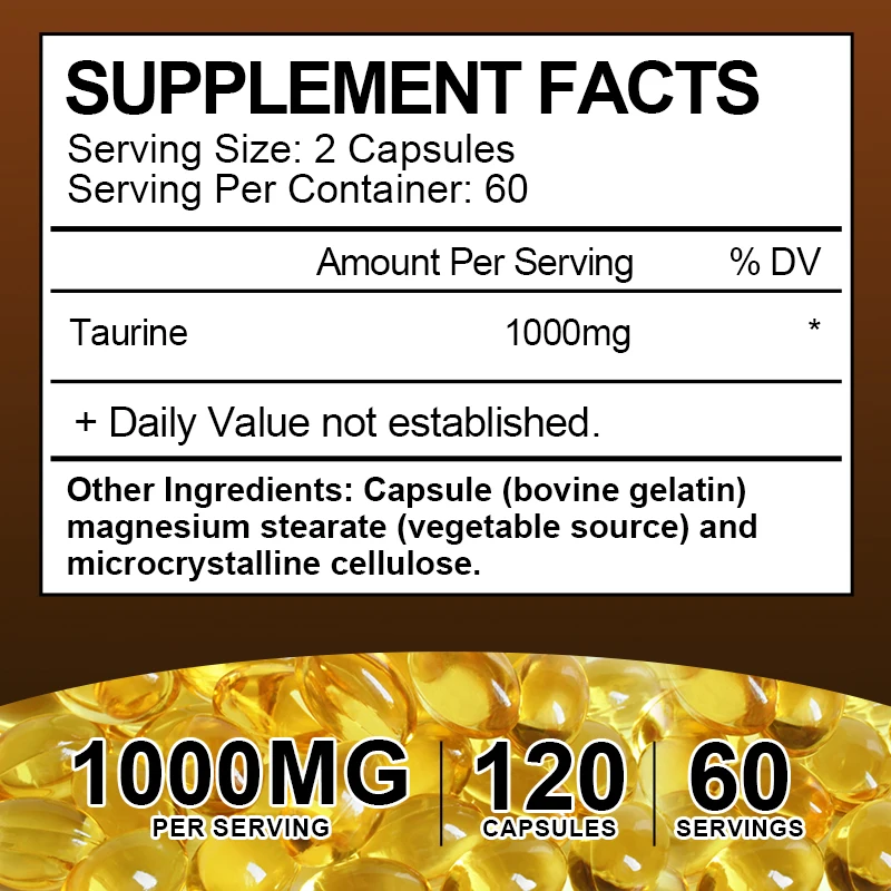 Taurine Capsules Retina Reproductive Immune&Nervous System Health Regulate Heart Rhythm Blood Sugar & Lipids