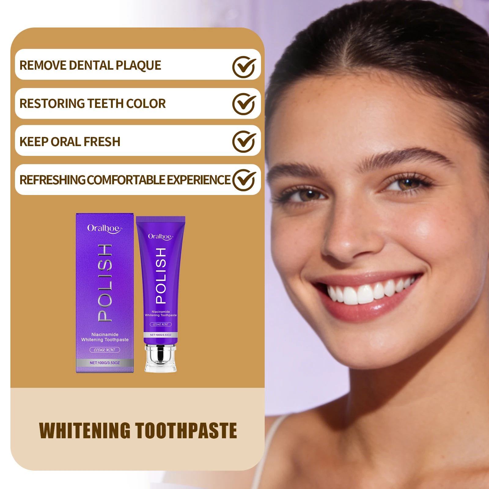 

Зубная паста для отбеливания зубов Fresh Breath с натуральной мятной формулой, удаляет зубной камень, предотвращает пародонтит, с ниацинамидом, для придания блеска.