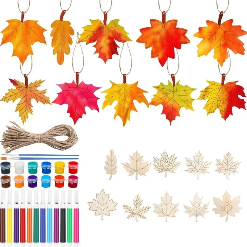 USER FRIENDLY-Unfinished Wood Fall Leaves Crafts To Paint Thanksgiving Decorations 10 Styles DIY Wooden Crafts 10 Pcs