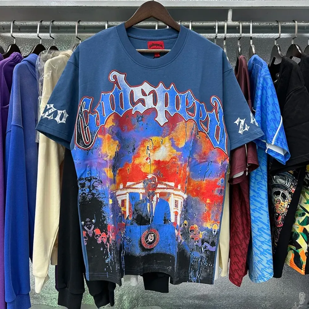 جديد Godspeed الهيكل العظمي لاعب البيسبول طباعة تي شيرت أفضل نوعية القطن عادية المحملة القمم خمر الأسود المتضخم الهيب هوب تي شيرت